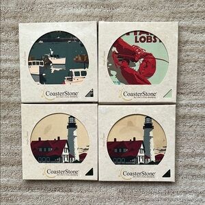 CoasterStone Nautical Coasters Set of 4 by Alan Claude Lighthouse Lobster Boats